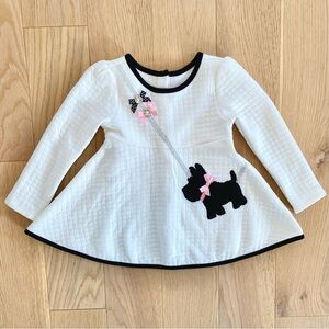 Kids Headquarters White Quilted Tunic Top with Black Dog Appliqué 3T